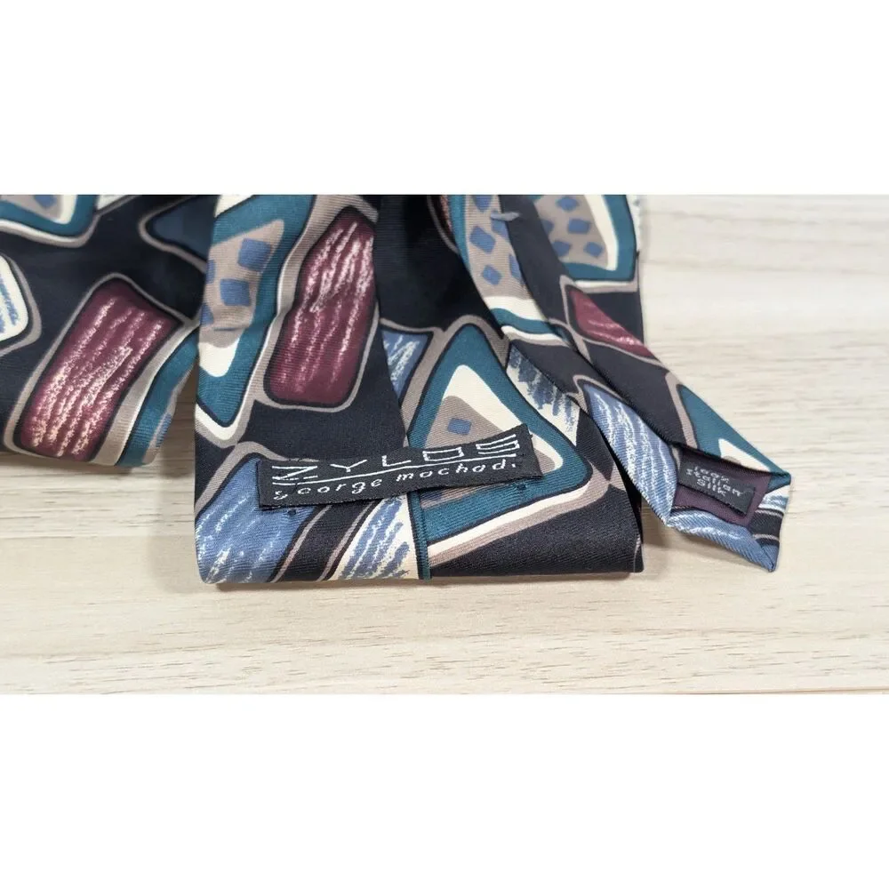 Zylos George Machado Tie Teal Burgundy Abstract Geometric Mens